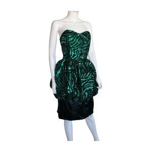 Vintage Emerald Green Metallic Bubble Dress Strapless Cocktail Party 9/10